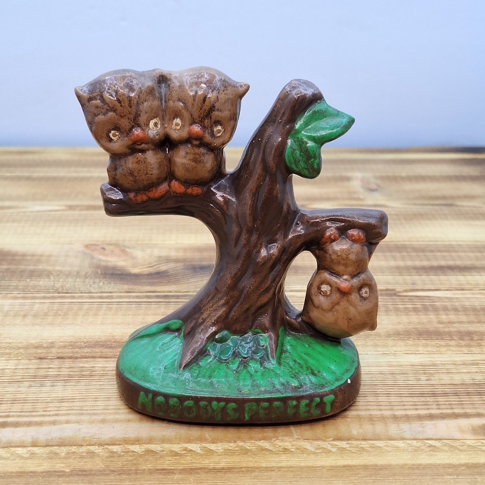 Vintage Owl Nobody's Perfect‎ Porcelain Statue JS Copyright